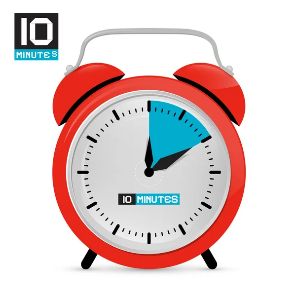 Diez 10 minutos Reloj despertador rojo Vector Ilustración — Archivo Imágenes Vectoriales