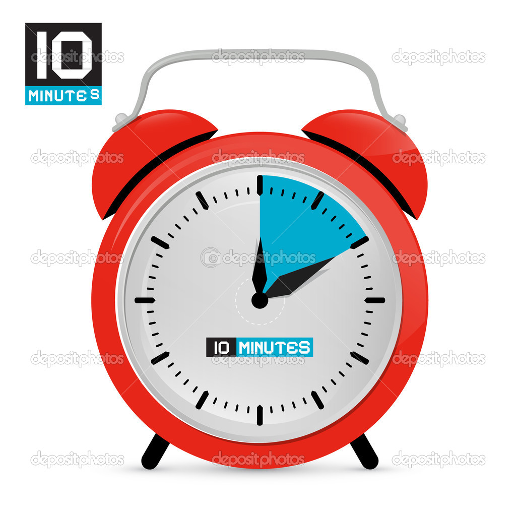 Ten 10 Minutes Red Alarm Clock Vector Illustration