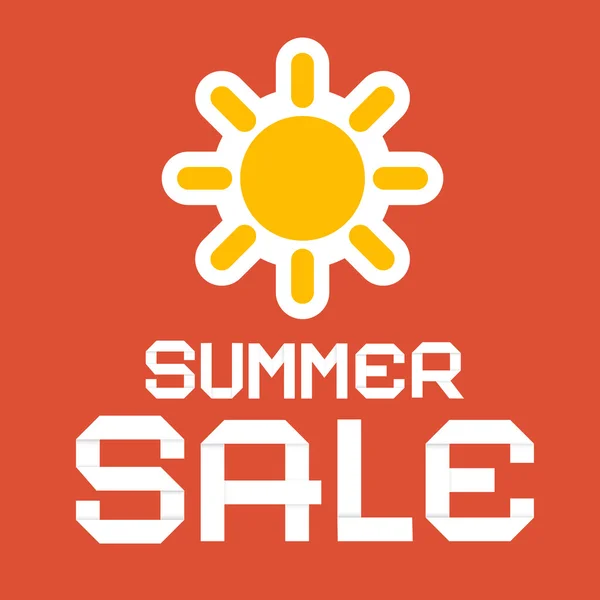 Summer Sale Paper Vector Illustration with Sun on Red Background — Stock Vector
