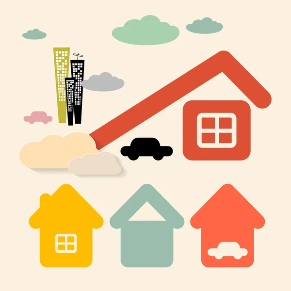 Vector Houses and Cars Symbols Set — Stock Vector