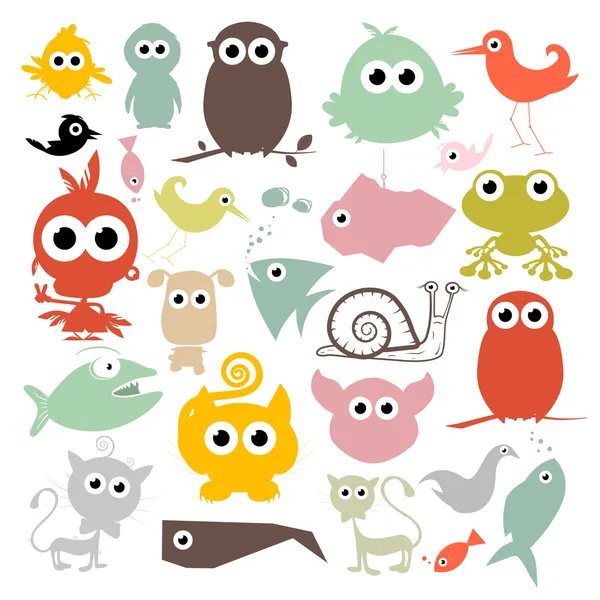 Ensemble de silhouette d'animaux vectoriels simples colorés — Image vectorielle