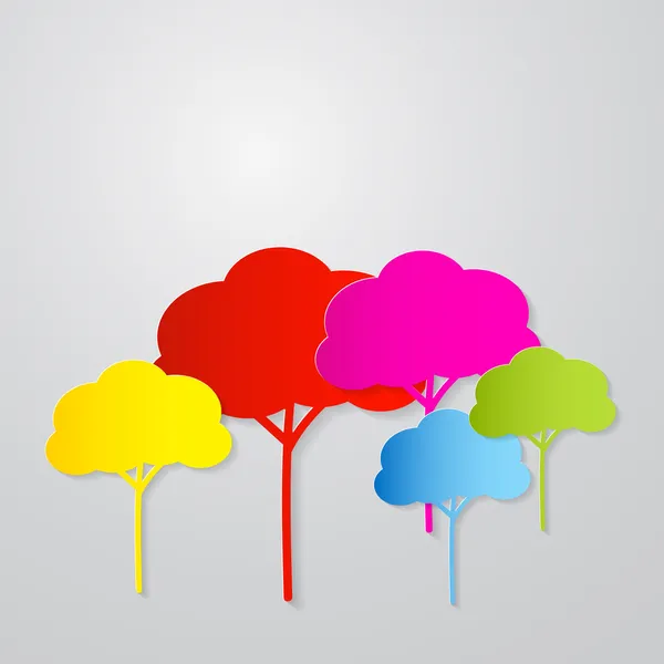 Illustration d'arbres vectoriels colorés coupés à partir de papier sur fond gris — Image vectorielle