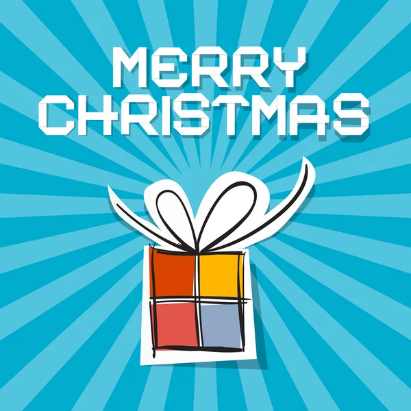 Vector Feliz Navidad Ilustración - Caja de regalo de papel sobre fondo retro azul — Vector de stock