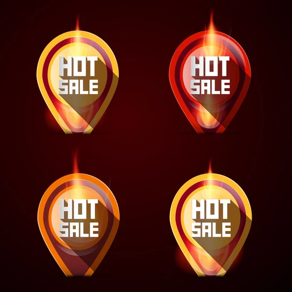 Hot Sale Stickers - Labels Set in Flames - Fire — Stock Vector