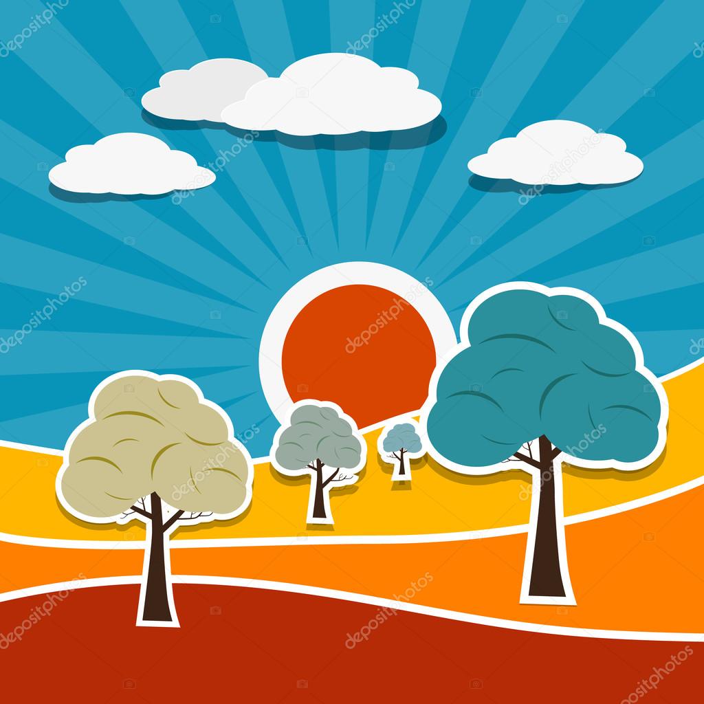 Vector Landscape Illustration with Paper Trees