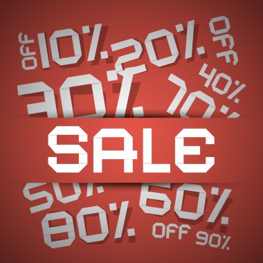 Satılık kağıt başlık - kırmızı zemin üzerine indirim vektör çizim