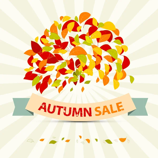 Astratto vettoriale autunno vendita illustrazione con foglie su sfondo retrò — Vettoriale Stock