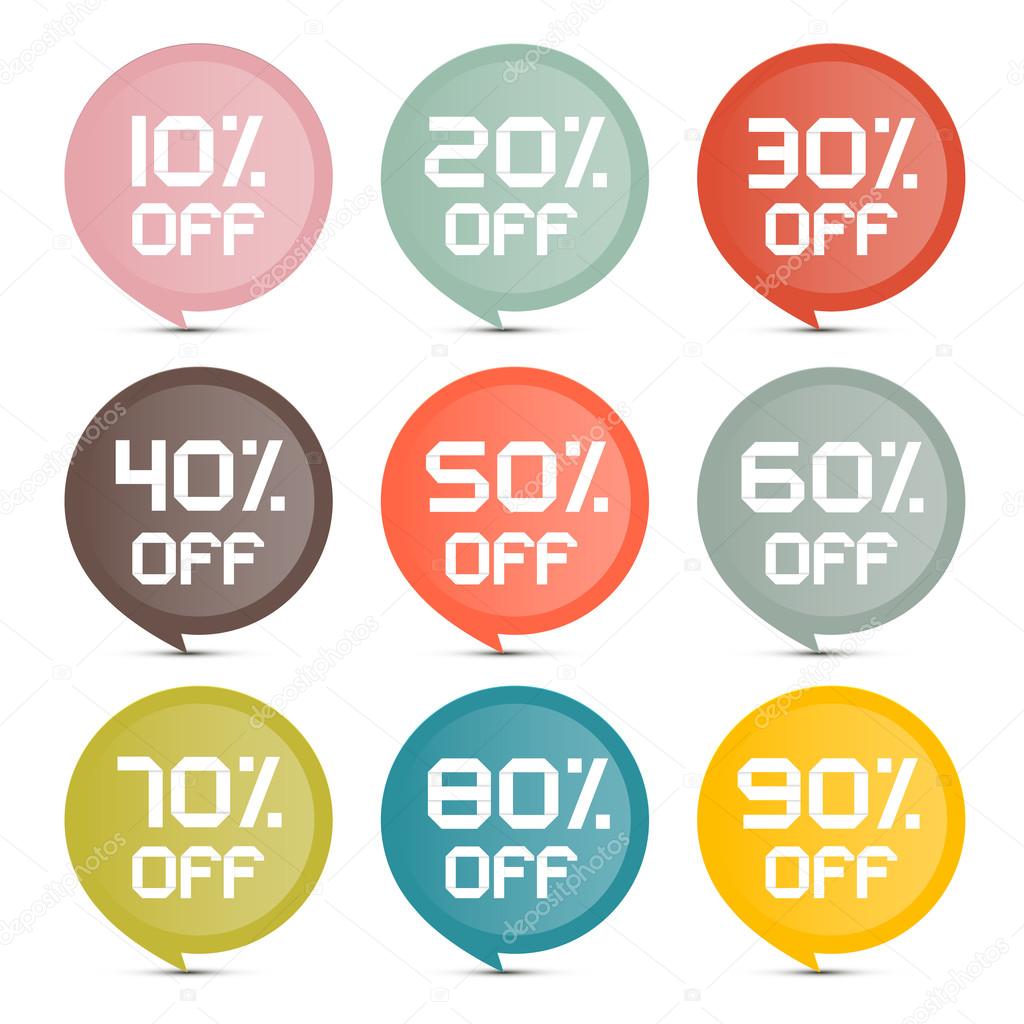 Flat Design Discount Colorful Vector Stickers - Labels Set