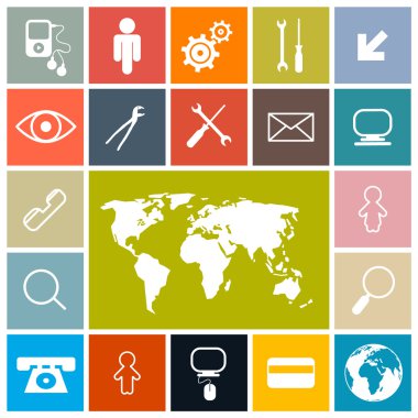 renkli düz tasarım kare vector Icons set 