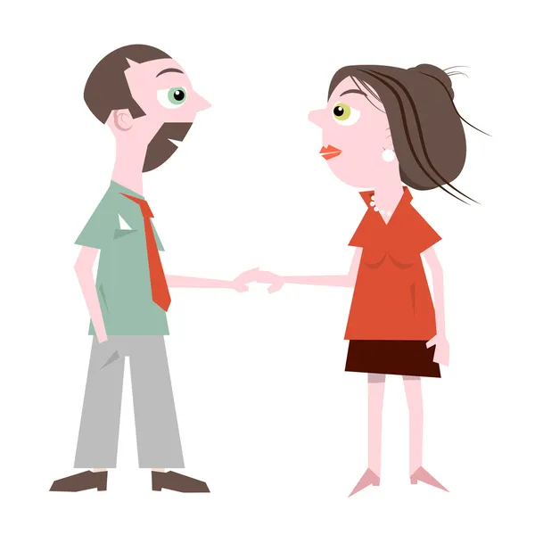 Man en vrouw hand in hand vector illustratie geïsoleerd op witte achtergrond — Stockvector