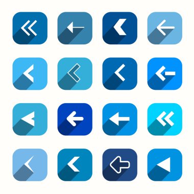 Mavi vektör düz tasarım okları Set yuvarlak meydanlarda