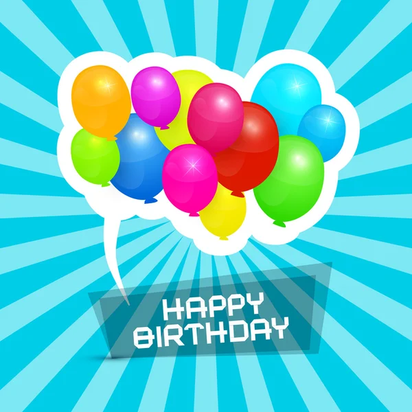 Happy birthday blauw retro vector achtergrond met kleurrijke ballonnen — Stockvector