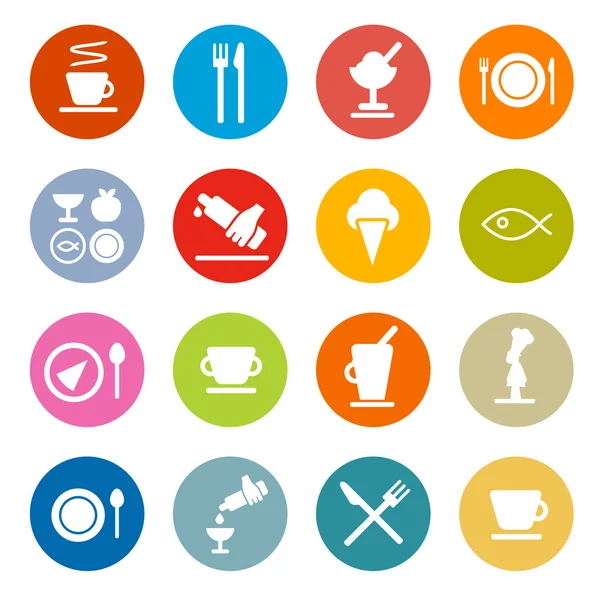 Färgglada cirklar platt design vektor restaurang - mat ikoner som — Stock vektor