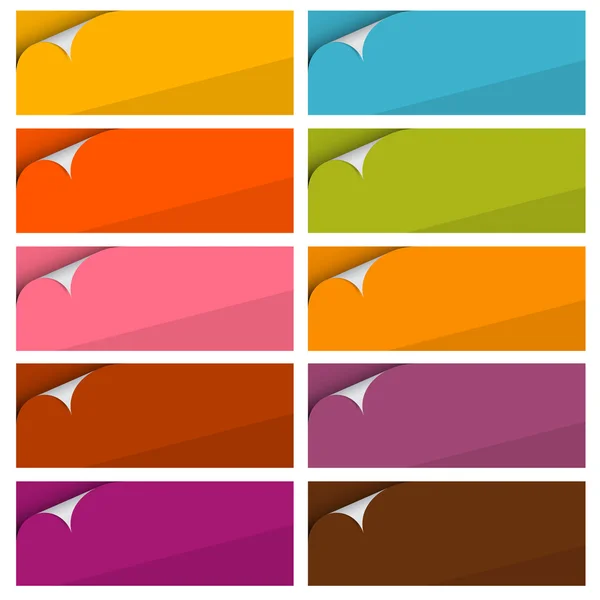 Kleurrijke lege stickers set gebogen hoek — Stockvector