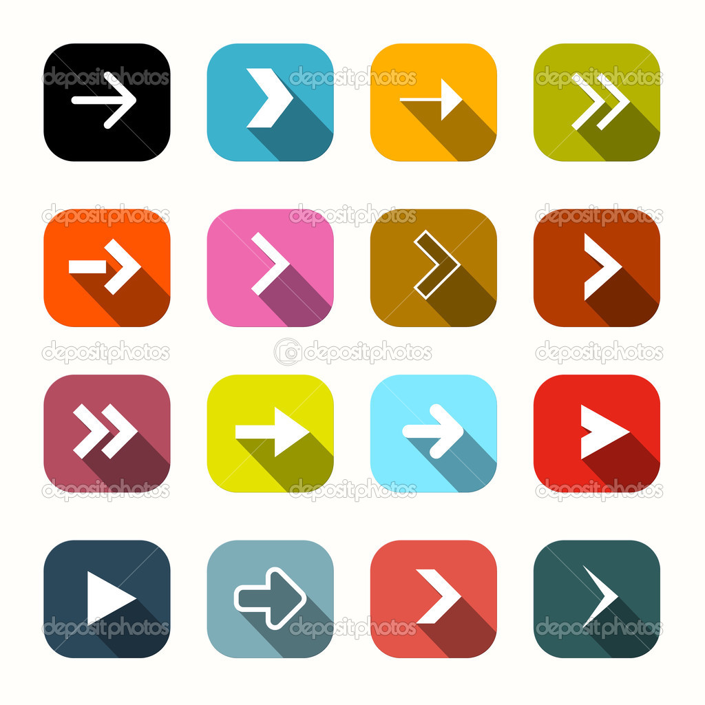 Colorful Vector Flat Design Arrows Set in Rounded Squares