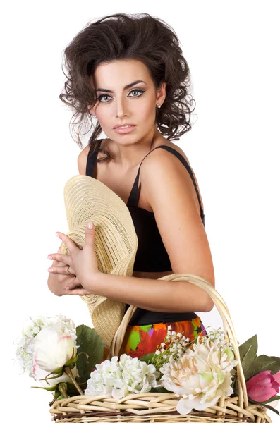 Hermosa mujer con una sesión de estudio de flores —  Fotos de Stock