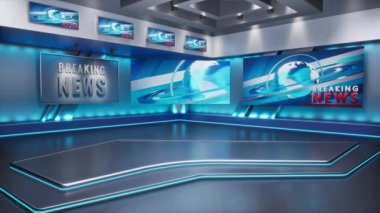 3D Sanal TV Stüdyo Haberleri, TV programları için zemin. TV Duvarda.