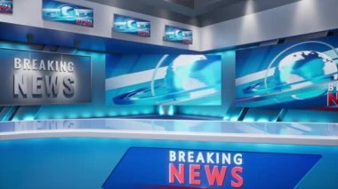 3D Sanal TV Stüdyo Haberleri, TV programları için zemin. TV Duvarda.