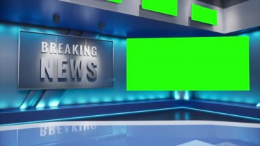 TV Stüdyosu. Stüdyo. Haber stüdyosu. Haber Yayın için Haber Odası Arkaplanı. TV istasyonundaki stüdyoda bulanıklık. Haber kanalı tasarımı. Kontrol odası. 3 boyutlu görüntüleme. Yeşil Ekran