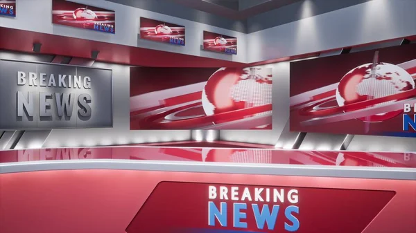 3D-rendering Virtual TV Studio News, Bakgrund för TV-program. TV på väggen. — Stockfoto