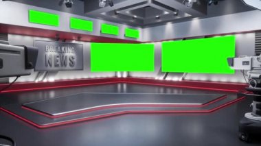 TV Stüdyosu. Stüdyo. Haber stüdyosu. Haber Yayın için Haber Odası Arkaplanı. TV istasyonundaki stüdyoda bulanıklık. Haber kanalı tasarımı. Kontrol odası. 3 boyutlu görüntüleme. Yeşil Ekran