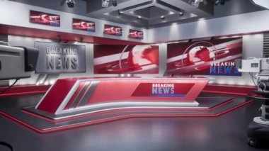 3D yorumlama Sanal TV Stüdyo Haberleri, TV programları için zemin. TV Duvarda.