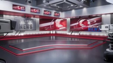 3D yorumlama Sanal TV Stüdyo Haberleri, TV programları için zemin. TV Duvarda.