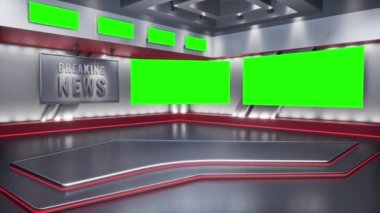 TV Stüdyosu. Stüdyo. Haber stüdyosu. Haber Yayın için Haber Odası Arkaplanı. TV istasyonundaki stüdyoda bulanıklık. Haber kanalı tasarımı. Kontrol odası. 3 boyutlu görüntüleme. Yeşil Ekran