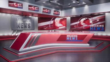 3D yorumlama Sanal TV Stüdyo Haberleri, TV programları için zemin. TV Duvarda.