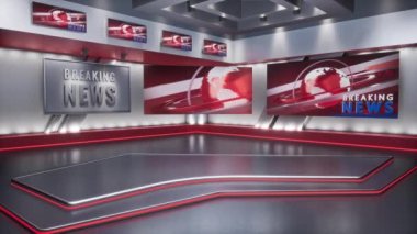 3D yorumlama Sanal TV Stüdyo Haberleri, TV programları için zemin. TV Duvarda.