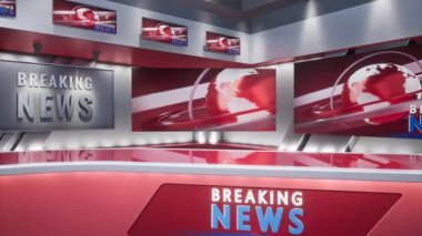 3D yorumlama Sanal TV Stüdyo Haberleri, TV programları için zemin. TV Duvarda.
