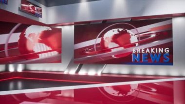 3D yorumlama Sanal TV Stüdyo Haberleri, TV programları için zemin. TV Duvarda.