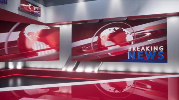 Rendering 3D Virtual TV Studio News, sfondo per spettacoli televisivi. TV a parete. — Video Stock