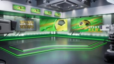 Sanal TV Spor Stüdyosu Haberleri, TV programları için Arkaplan. Duvardaki TV. Reklam alanı, çalışma alanı maketi.