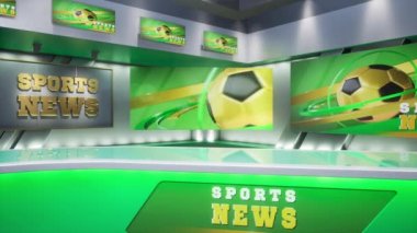 3D rendering Virtual TV Sport Studio News, Backdrop For TV Shows. TV On Wall. Advertising area, workspace mock up.