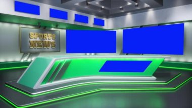 Sanal TV Spor Stüdyosu Haberleri, TV programları için Arkaplan. Duvardaki TV. Reklam alanı, çalışma alanı maketi.