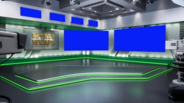 3D rendering Virtual TV Sport Studio News, Backdrop For TV Shows. TV On Wall. Advertising area, workspace mock up.