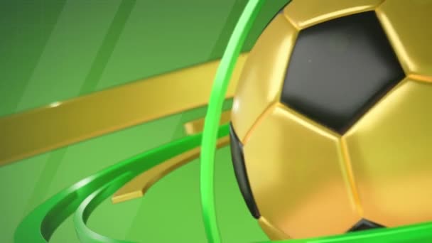 Altın futbol topu yeşil arka planda döner. Spor haberleri için ekran koruyucu. — Stok video