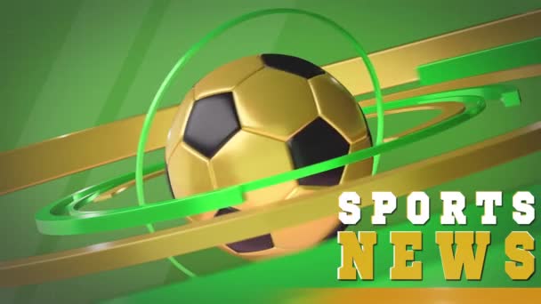 Golden soccer ball rotates on a green background. Screensaver for sports news. – stockvideo