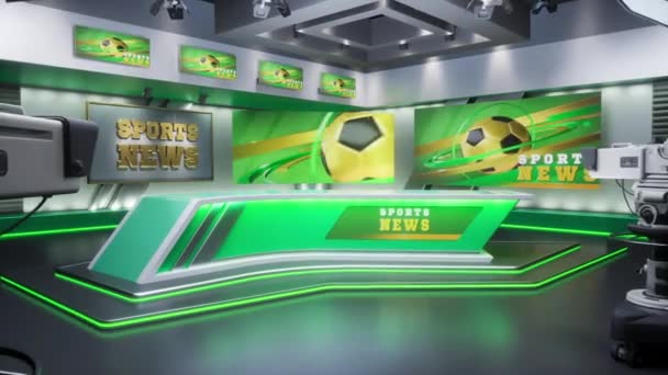 3D-rendering Virtual TV Sport Studio News, Bakgrund för TV-program. TV på väggen. Reklam område, arbetsyta modell upp. — Stockvideo