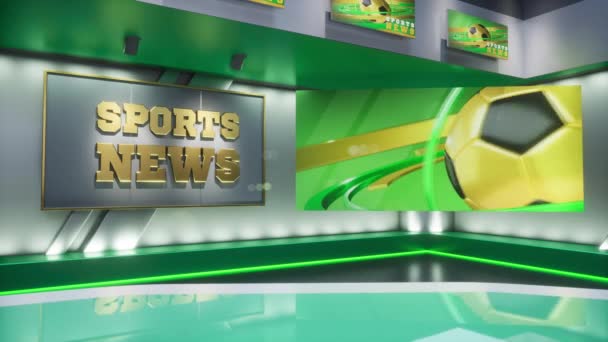 3D рендерингу Virtual TV Sport Studio News, Backthrop для телевізійних шоу. Телевізор на стіні. Рекламна зона, робочий простір знущаються . — стокове відео