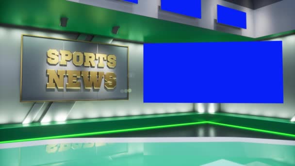 3D rendering Virtual TV Sport Studio News, Backdrop For TV Shows. TV On Wall. Advertising area, workspace mock up. — Wideo stockowe