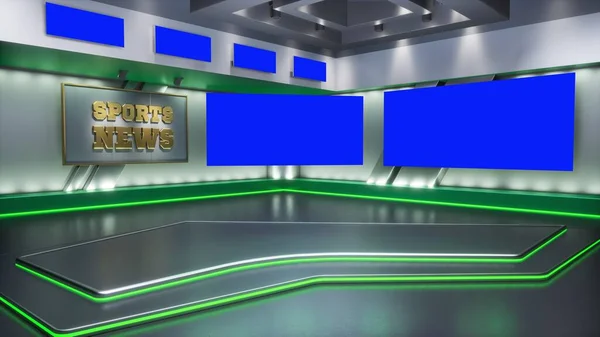 3D rendering Virtual TV Sport Studio News, Backdrop For TV Shows. TV On Wall. Advertising area, workspace mock up. — Stock Photo, Image