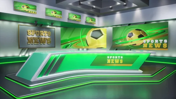 3D gjengivelse Virtual TV Sport Studio News, Backdrop For TV Shows. Tv på vegg. Annonseområde, arbeidsplassmodell. – stockfoto