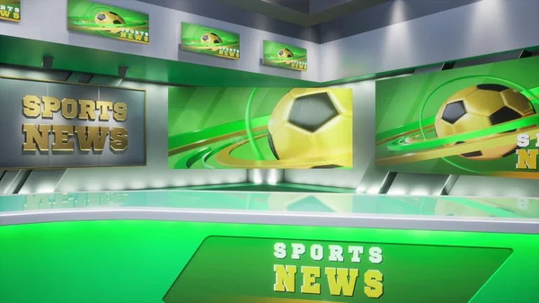 3D gjengivelse Virtual TV Sport Studio News, Backdrop For TV Shows. Tv på vegg. Annonseområde, arbeidsplassmodell. – stockfoto