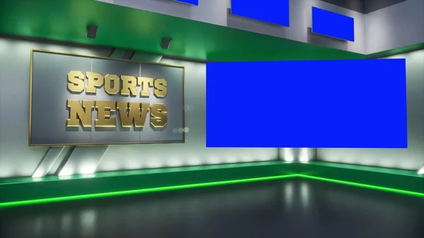 3D rendering Virtual TV Sport Studio News, Backdrop For TV Shows. TV On Wall. Advertising area, workspace mock up. — Zdjęcie stockowe