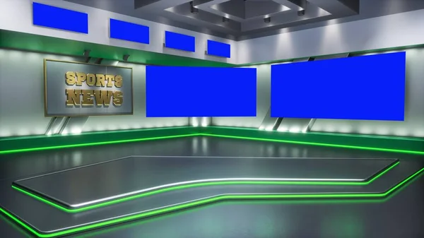 3D rendering Virtual TV Sport Studio News, Backdrop For TV Shows. TV On Wall. Advertising area, workspace mock up. — Fotografia de Stock