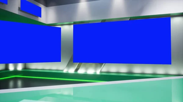 3D rendering Virtual TV Sport Studio News, Backdrop For TV Shows. TV On Wall. Advertising area, workspace mock up. — Fotografia de Stock