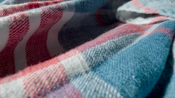 Теплий Вовняний Плед Сорочки Фону Макро Структура Одягу Текстильного Матеріалу — стокове відео