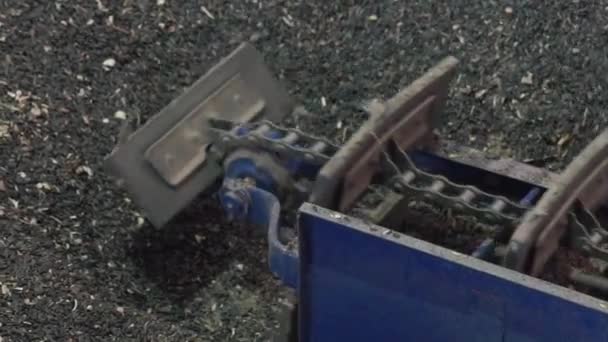 Bladen Van Gemechaniseerde Schraper Transportband Harken Ongepelde Zaden Metal Blue — Stockvideo